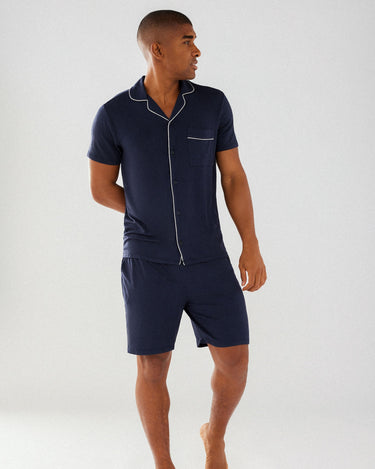Men's Navy Modal Button Up Short Pyjama Set